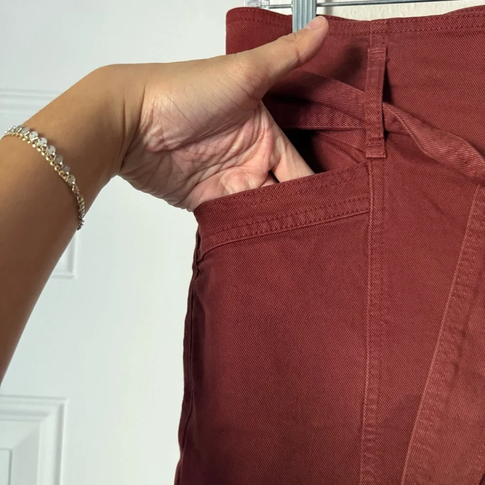 SEZANE rust belted‎ button fly high rise cropped trousers